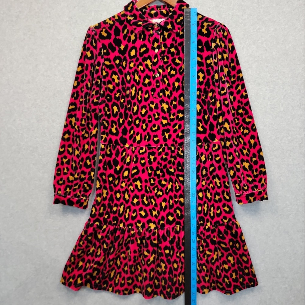Jude Connally Pink Leopard Velour Print Long Sleeve Tiered Mini Dress Sz Small - Picture 10 of 12